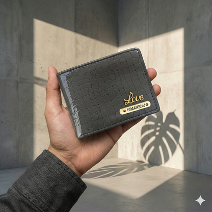 Personalized Croco Leather Wallet, Crocodile Pattern, Gold Name Plate, Luxury Men's Bifold