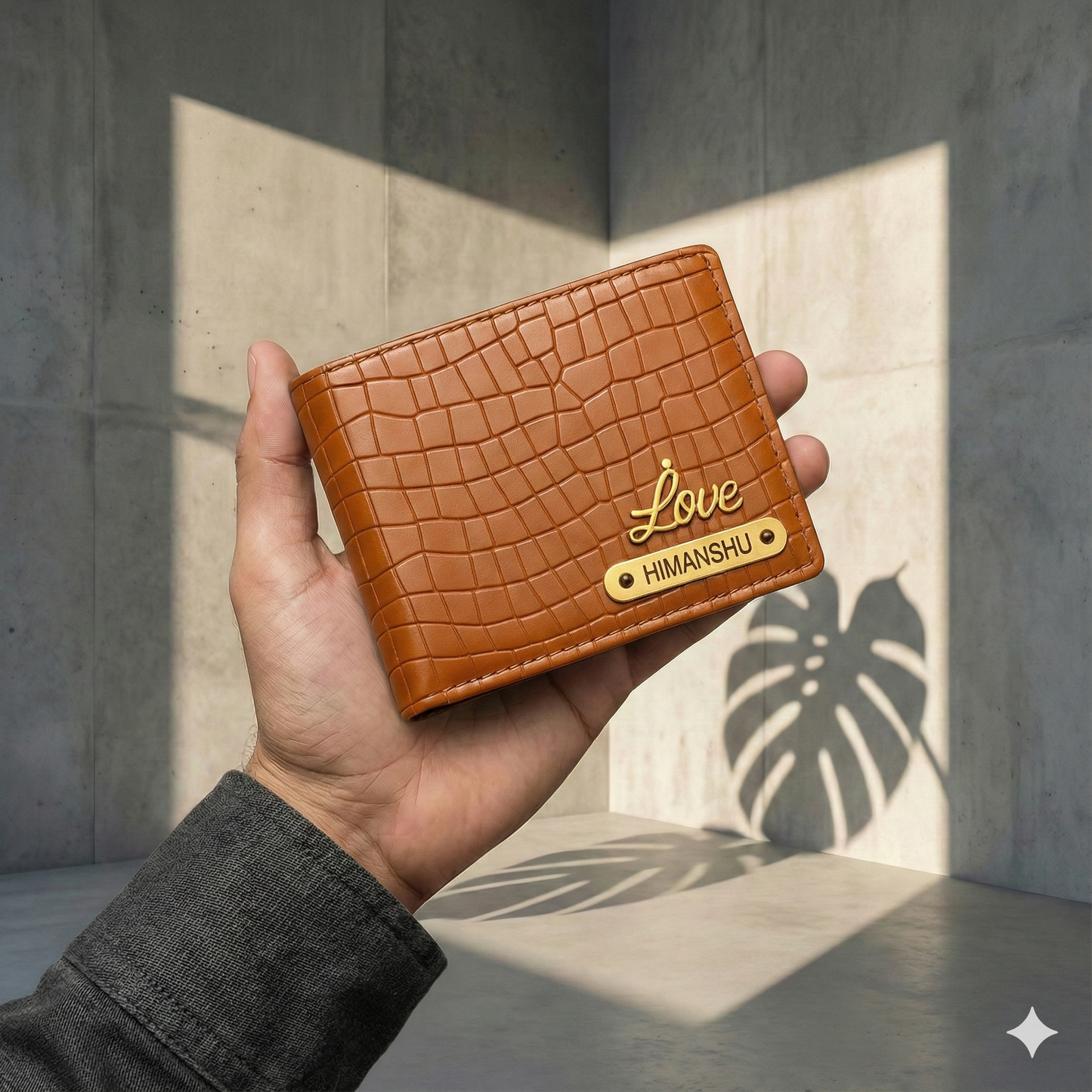 Personalized Croco Leather Wallet, Crocodile Pattern, Gold Name Plate, Luxury Men's Bifold