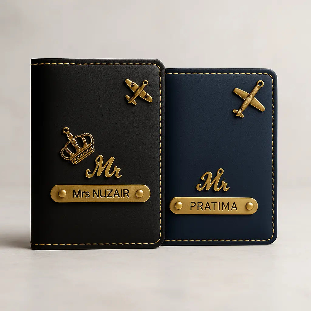 MkPremium Couple Passport Cover Combo | Engraved Passport and Document Holder with Secure Compartments Celedhub
