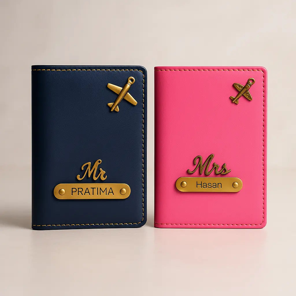 MkPremium Couple Passport Cover Combo | Engraved Passport and Document Holder with Secure Compartments Celedhub