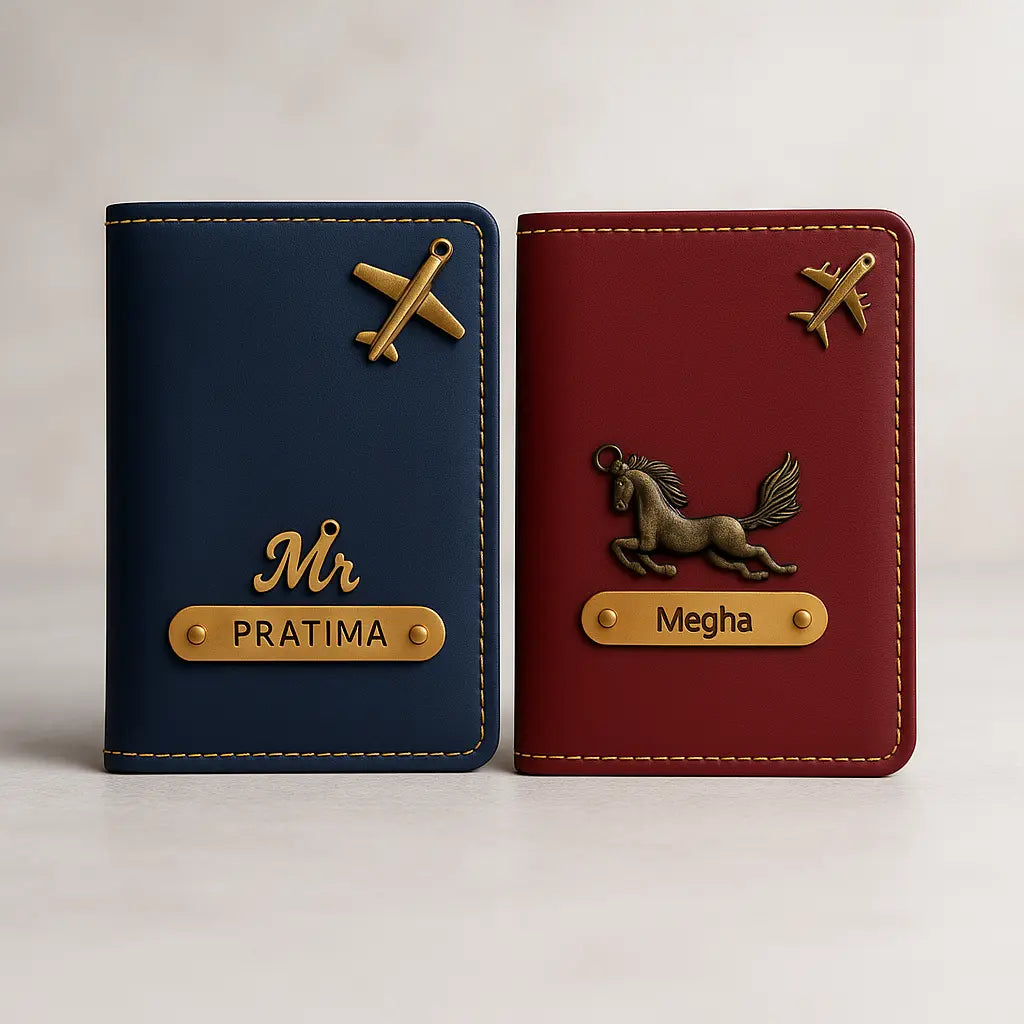 MkPremium Couple Passport Cover Combo | Engraved Passport and Document Holder with Secure Compartments Celedhub