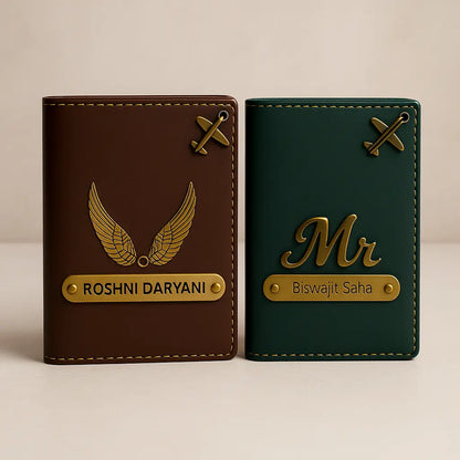 MkPremium Couple Passport Cover Combo | Engraved Passport and Document Holder with Secure Compartments Celedhub