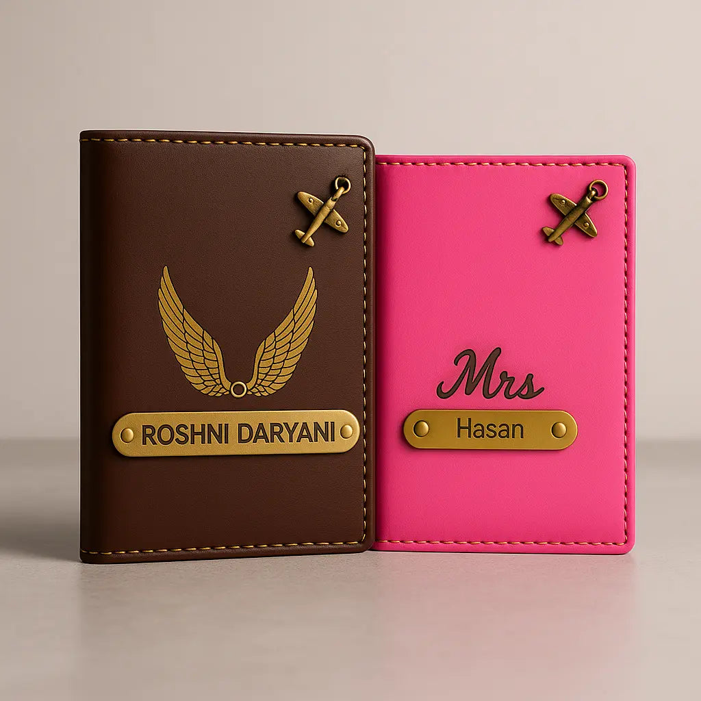 MkPremium Couple Passport Cover Combo | Engraved Passport and Document Holder with Secure Compartments Celedhub