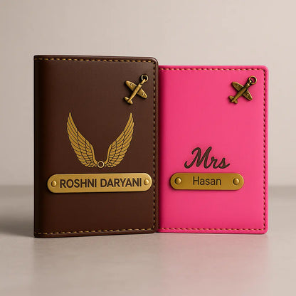 MkPremium Couple Passport Cover Combo | Engraved Passport and Document Holder with Secure Compartments Celedhub