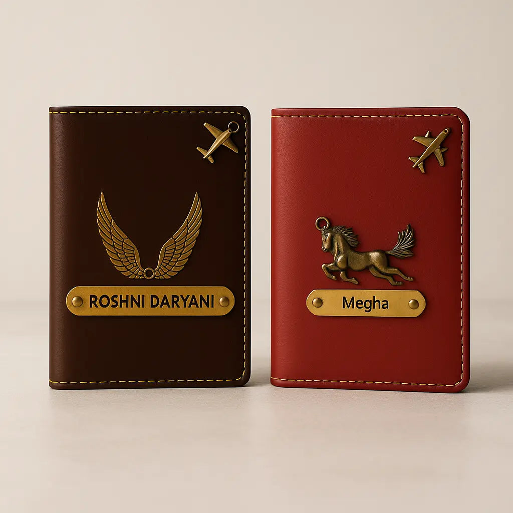 MkPremium Couple Passport Cover Combo | Engraved Passport and Document Holder with Secure Compartments Celedhub
