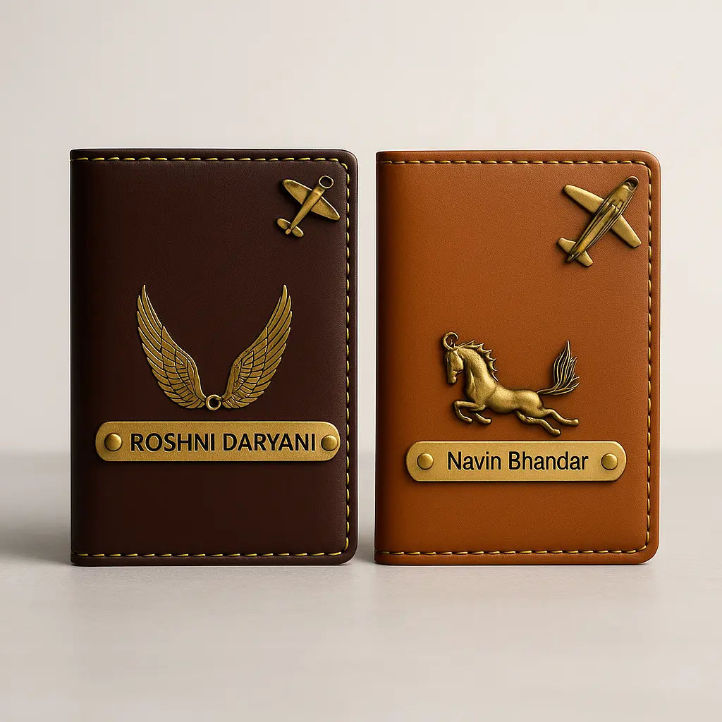 MkPremium Couple Passport Cover Combo | Engraved Passport and Document Holder with Secure Compartments Celedhub