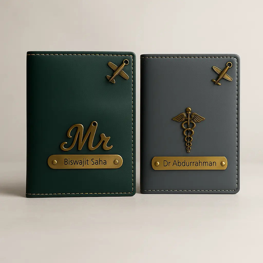 MkPremium Couple Passport Cover Combo | Engraved Passport and Document Holder with Secure Compartments Celedhub