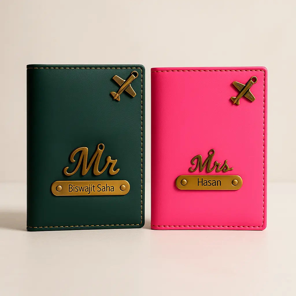 MkPremium Couple Passport Cover Combo | Engraved Passport and Document Holder with Secure Compartments Celedhub