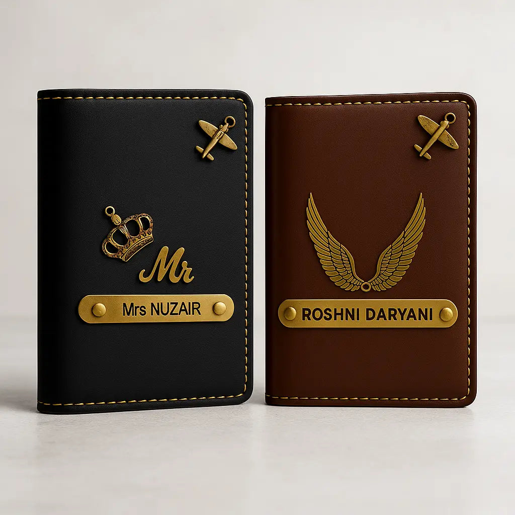 MkPremium Couple Passport Cover Combo | Engraved Passport and Document Holder with Secure Compartments Celedhub