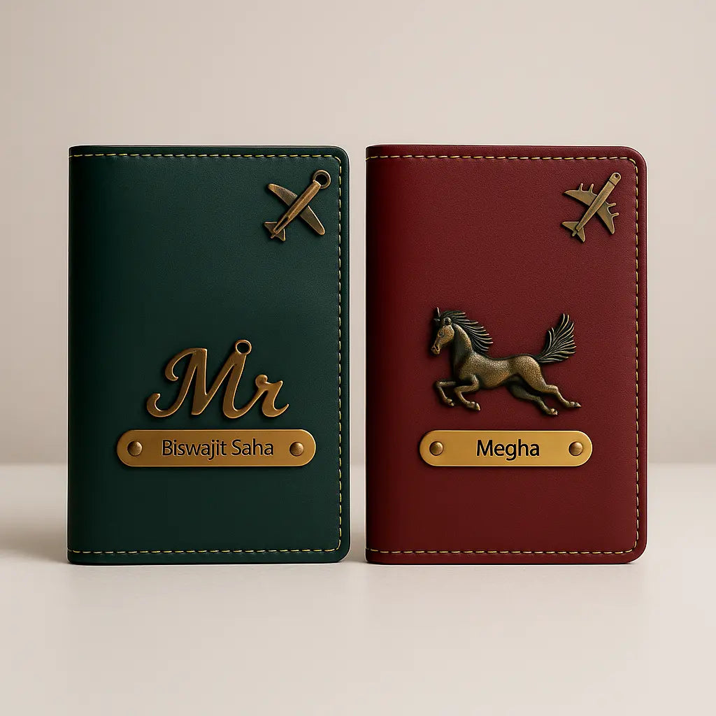 MkPremium Couple Passport Cover Combo | Engraved Passport and Document Holder with Secure Compartments Celedhub