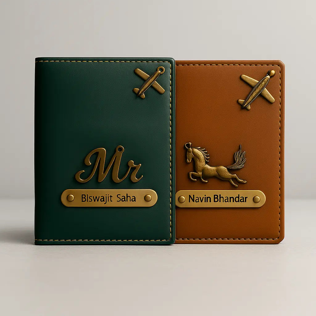 MkPremium Couple Passport Cover Combo | Engraved Passport and Document Holder with Secure Compartments Celedhub