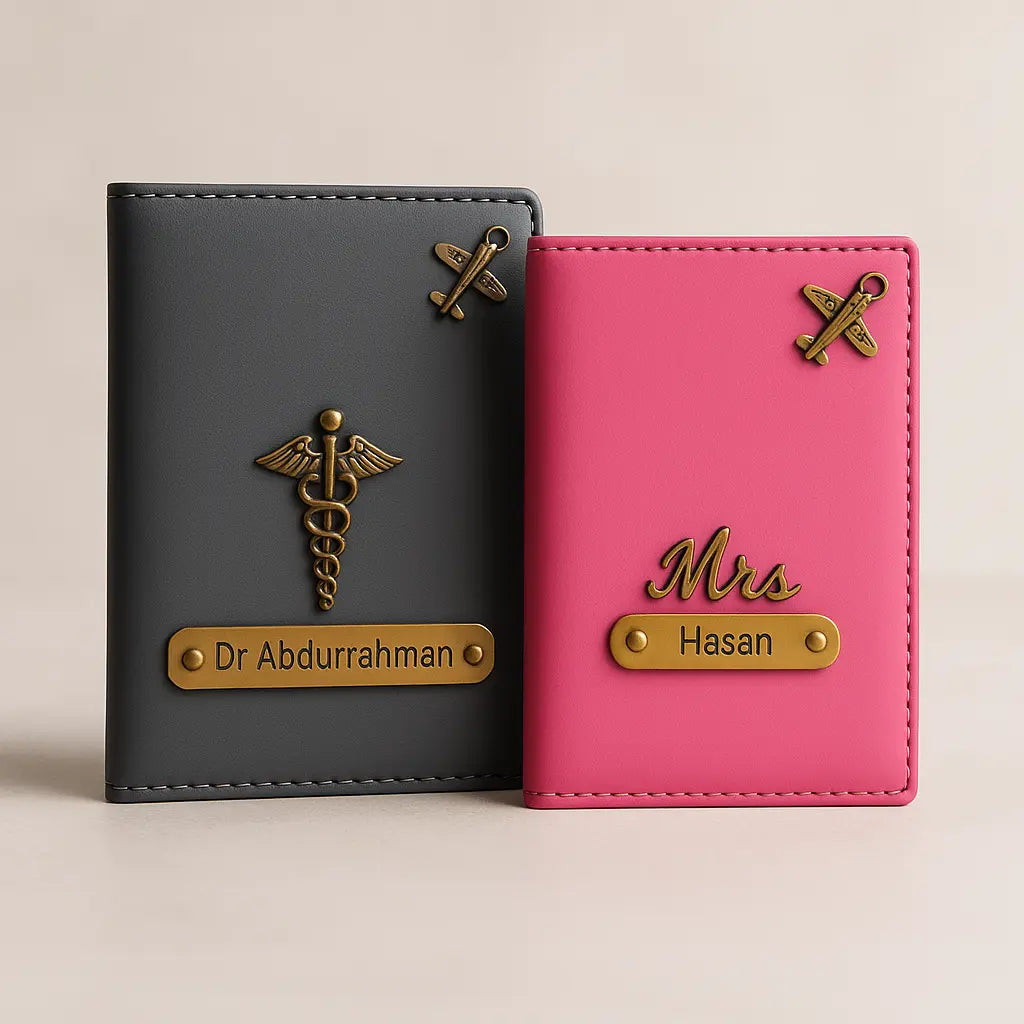 MkPremium Couple Passport Cover Combo | Engraved Passport and Document Holder with Secure Compartments Celedhub