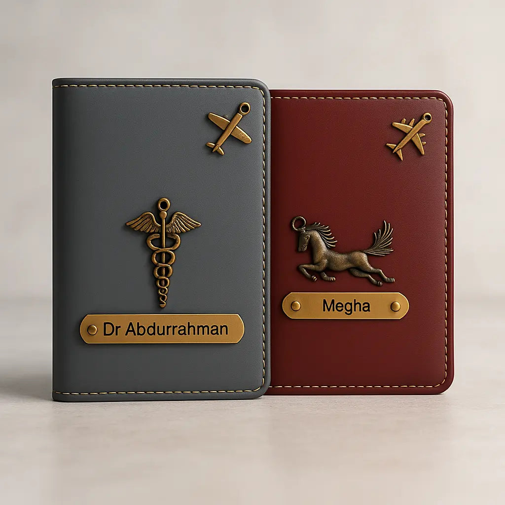 MkPremium Couple Passport Cover Combo | Engraved Passport and Document Holder with Secure Compartments Celedhub