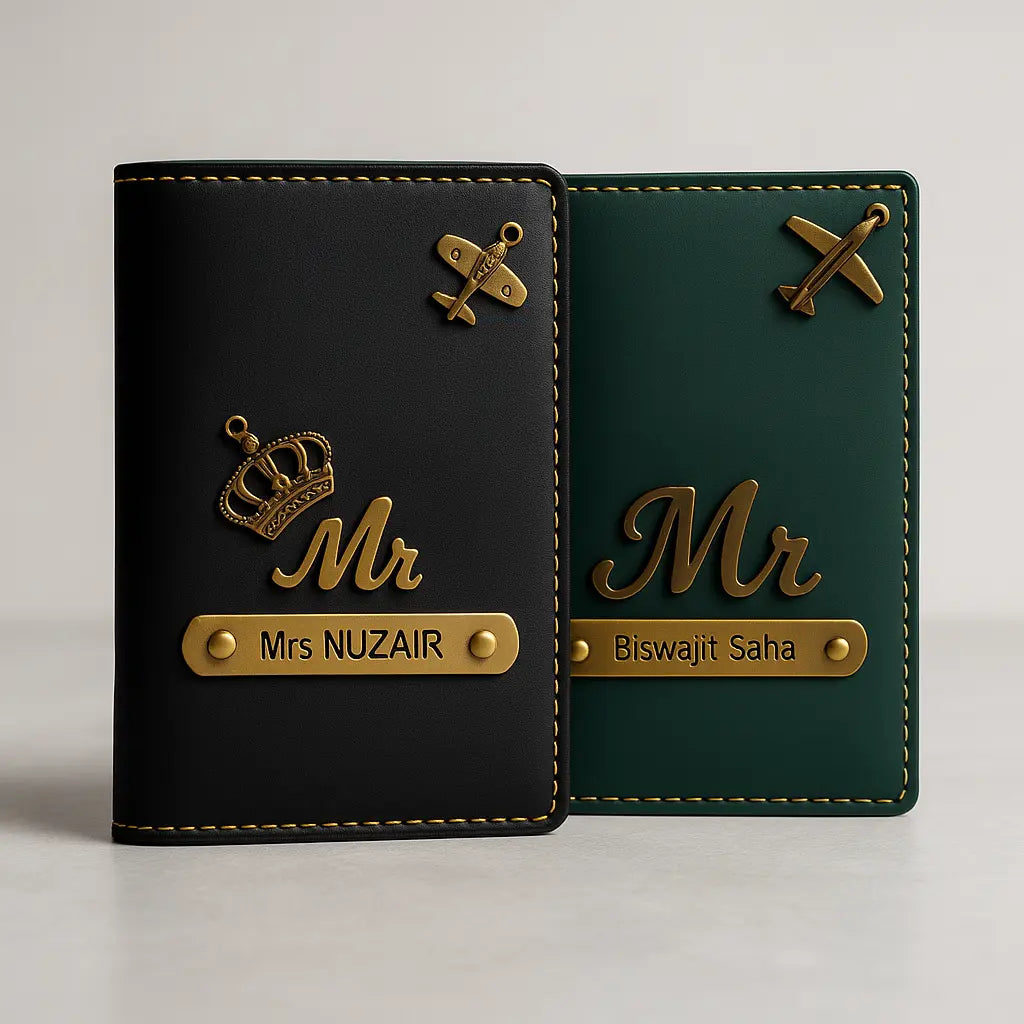 MkPremium Couple Passport Cover Combo | Engraved Passport and Document Holder with Secure Compartments Celedhub