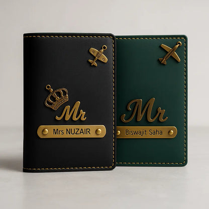 MkPremium Couple Passport Cover Combo | Engraved Passport and Document Holder with Secure Compartments Celedhub