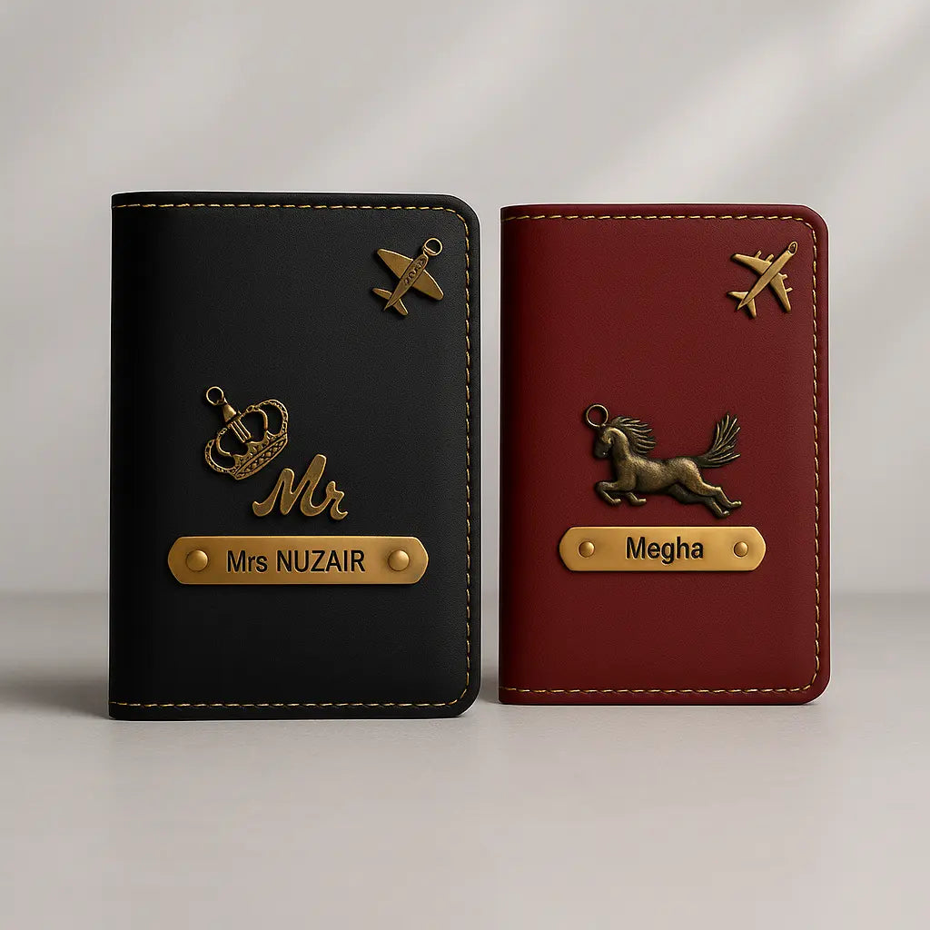 MkPremium Couple Passport Cover Combo | Engraved Passport and Document Holder with Secure Compartments Celedhub