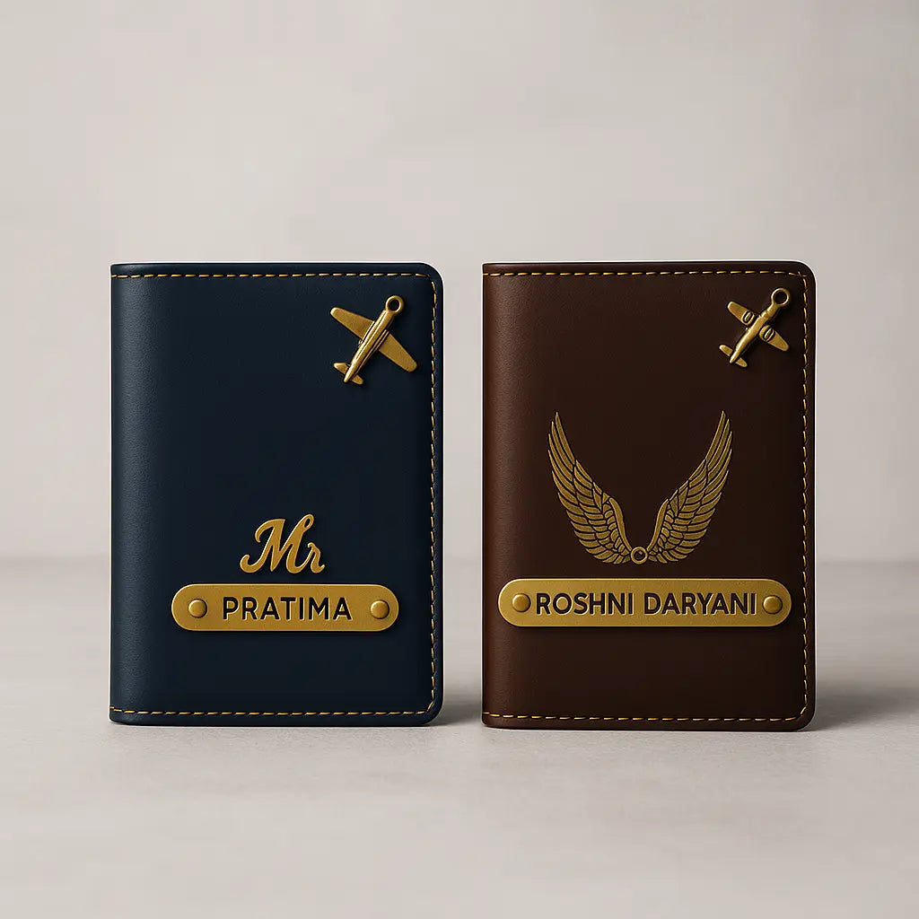 MkPremium Couple Passport Cover Combo | Engraved Passport and Document Holder with Secure Compartments Celedhub