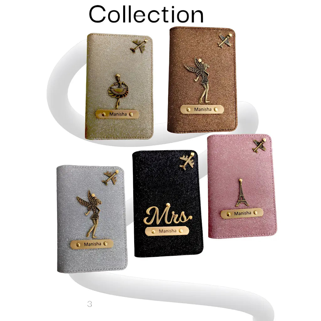Personalised Glitered Passport Cover Combo Pack (2 set) for Men and Women Celedhub