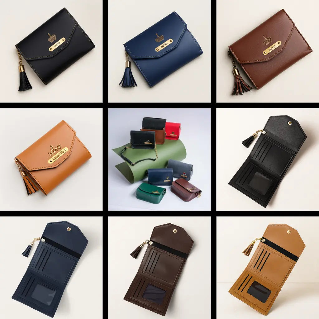 Personalized Leather Clutch | Custom Name Engraved Purse with Tassel Celedhub